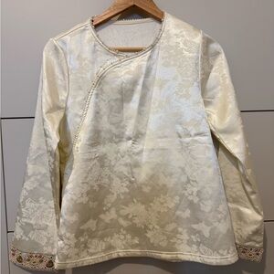 Cream Floral Jacquard Long-Sleeve Top